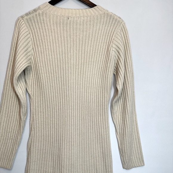 Phopsody Womens Sweater Dress Cable Knit Size M Cream Lace Up Tie Front Stretch - Picture 3 of 10